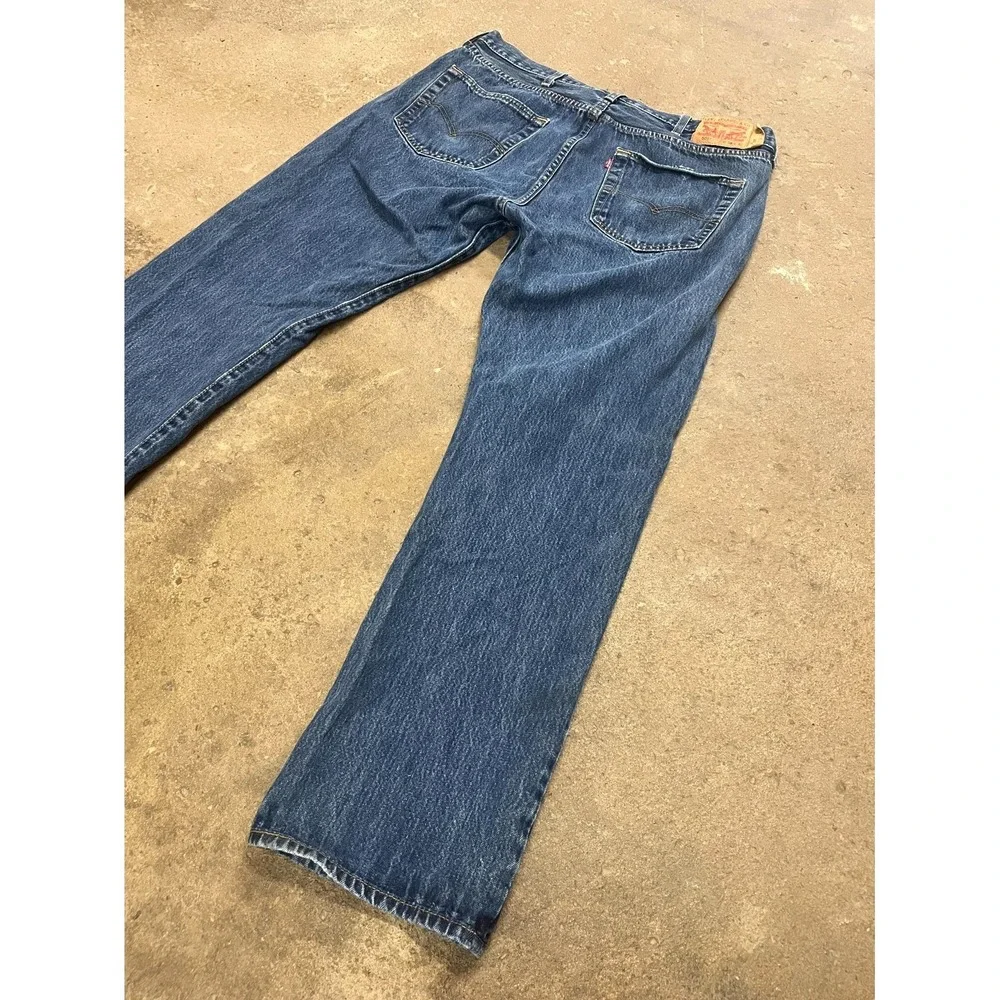 Levi's 501 Original Straight Fit Jeans Mens 38x32 Blue Denim Distressed Mid Rise